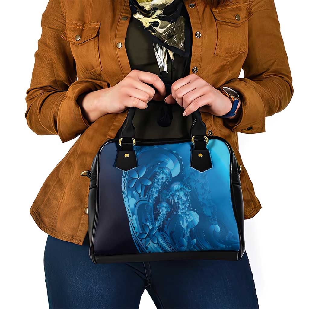 Blue Gradient Polynesia Jellyfish Shoulder Handbag Plumeria Polynesian Tattoo Glowing Vibes LT14 - Polynesian Pride