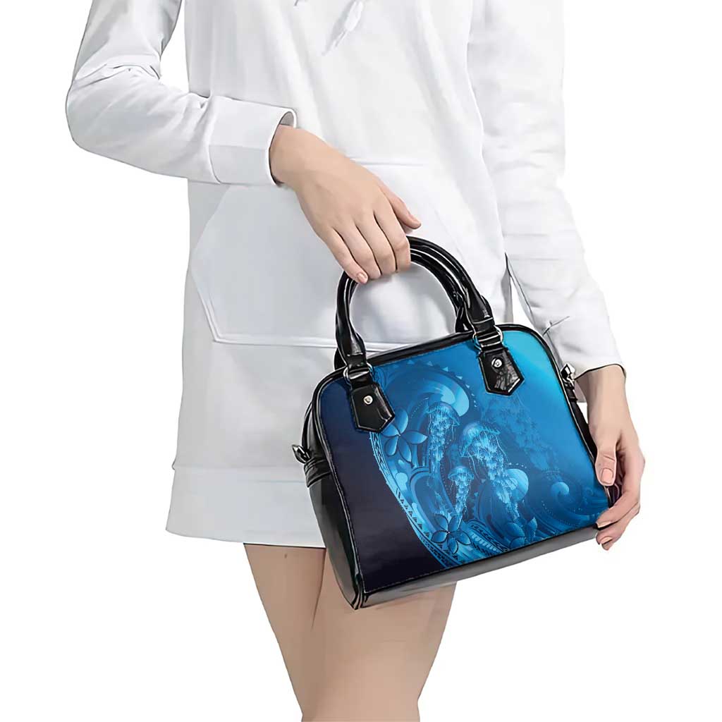 Blue Gradient Polynesia Jellyfish Shoulder Handbag Plumeria Polynesian Tattoo Glowing Vibes LT14 - Polynesian Pride