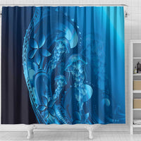 Blue Gradient Polynesia Jellyfish Shower Curtain Plumeria Polynesian Tattoo Glowing Vibes LT14 - Polynesian Pride