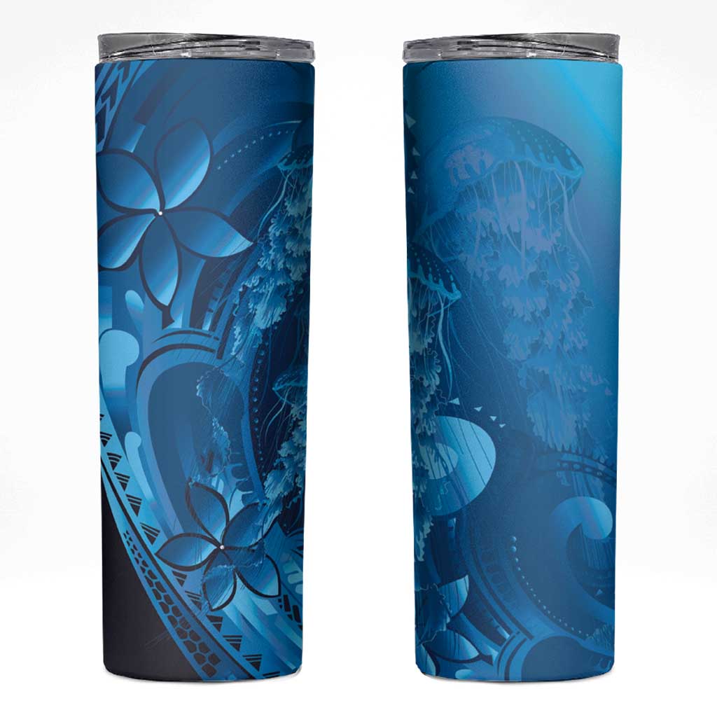 Blue Gradient Polynesia Jellyfish Skinny Tumbler Plumeria Polynesian Tattoo Glowing Vibes LT14 Blue - Polynesian Pride