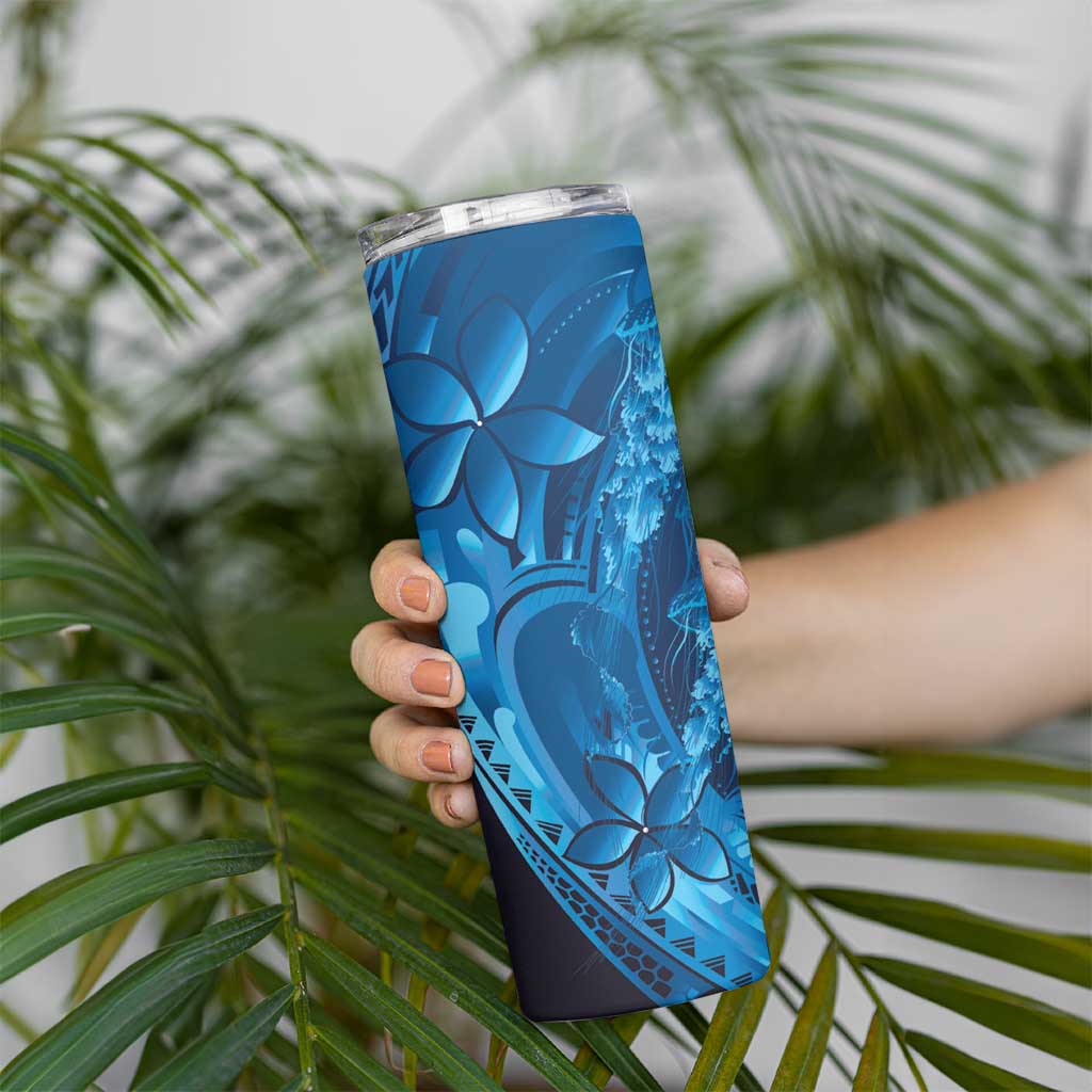 Blue Gradient Polynesia Jellyfish Skinny Tumbler Plumeria Polynesian Tattoo Glowing Vibes LT14 - Polynesian Pride