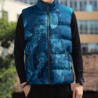 Blue Gradient Polynesia Jellyfish Sleeveless Puffer Jacket Plumeria Polynesian Tattoo Glowing Vibes LT14 - Polynesian Pride