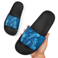 Blue Gradient Polynesia Jellyfish Slide Sandals Plumeria Polynesian Tattoo Glowing Vibes LT14 - Polynesian Pride