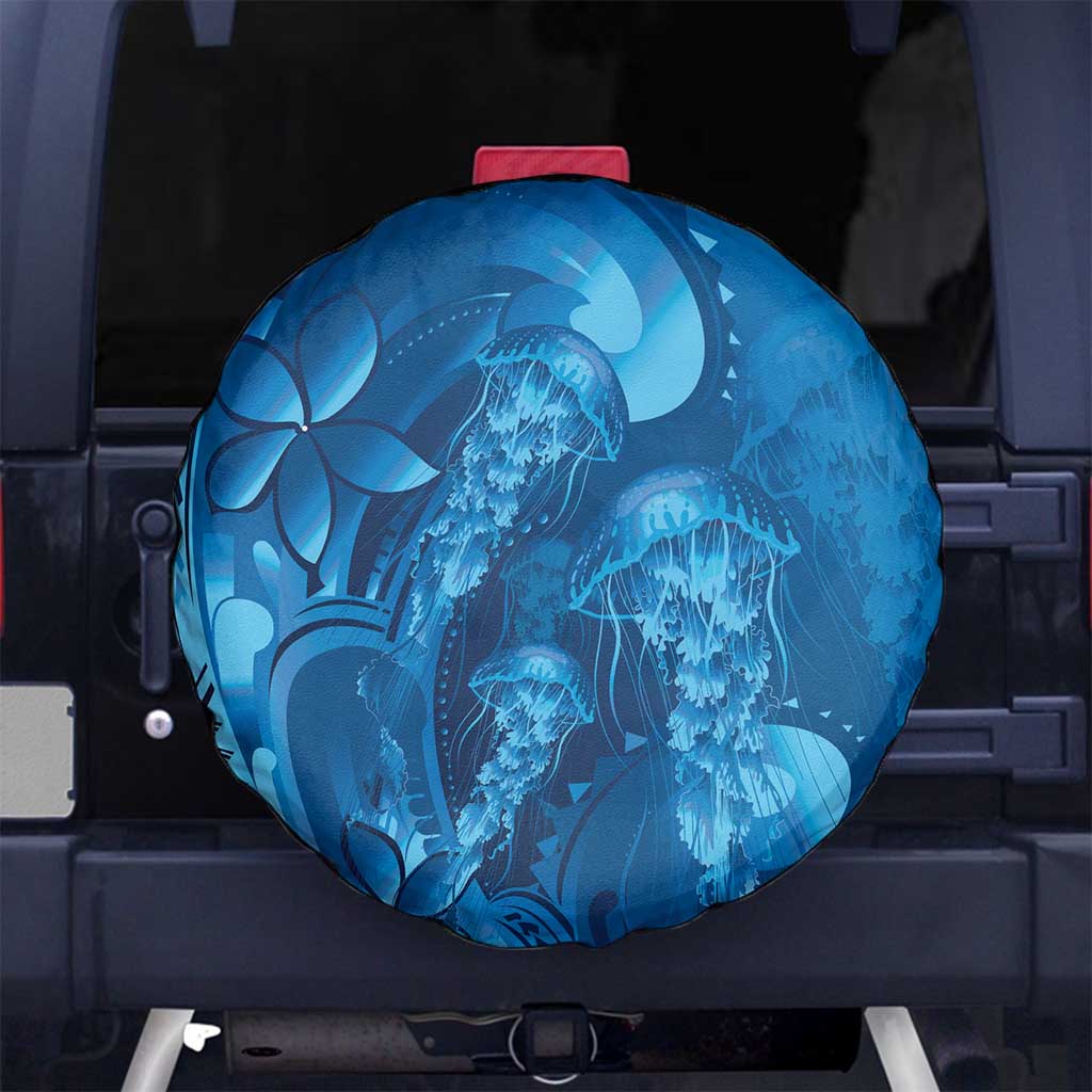 Blue Gradient Polynesia Jellyfish Spare Tire Cover Plumeria Polynesian Tattoo Glowing Vibes LT14 No hole Blue - Polynesian Pride