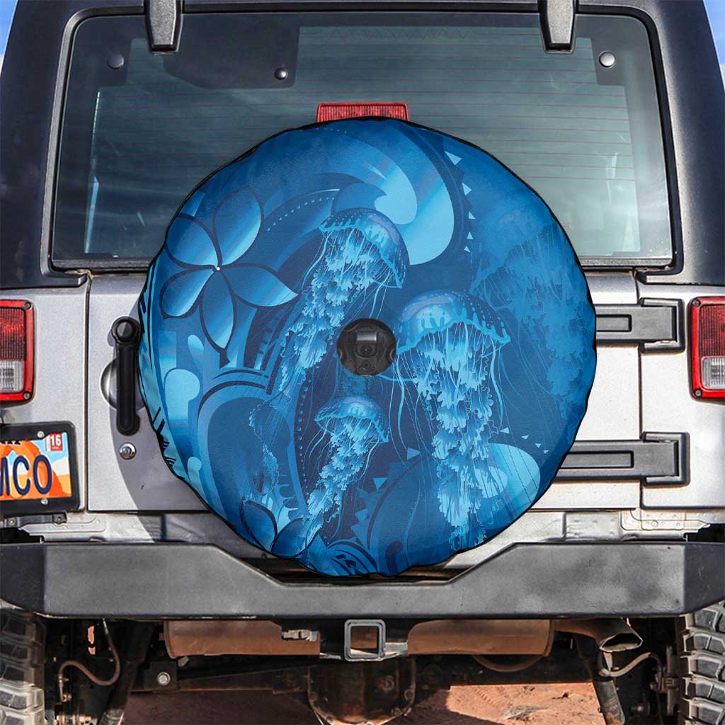Blue Gradient Polynesia Jellyfish Spare Tire Cover Plumeria Polynesian Tattoo Glowing Vibes LT14 Blue - Polynesian Pride