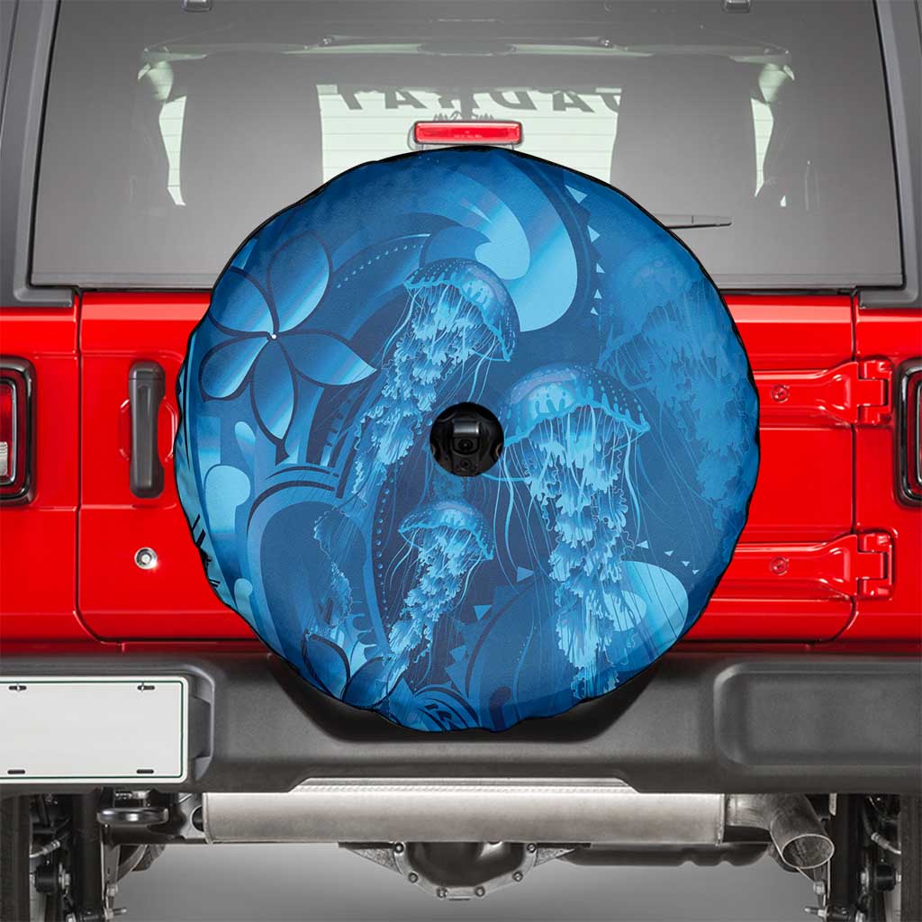 Blue Gradient Polynesia Jellyfish Spare Tire Cover Plumeria Polynesian Tattoo Glowing Vibes LT14 - Polynesian Pride