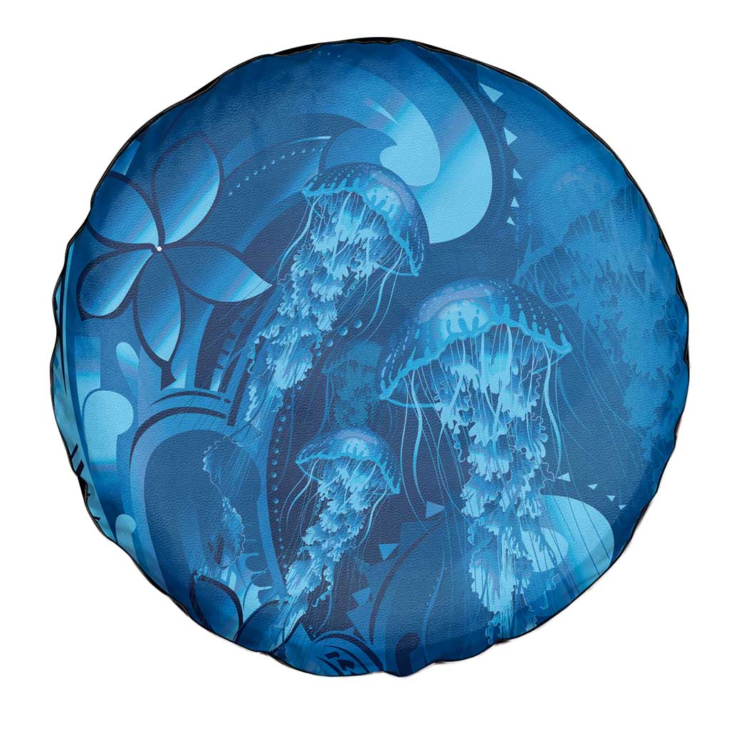 Blue Gradient Polynesia Jellyfish Spare Tire Cover Plumeria Polynesian Tattoo Glowing Vibes LT14 - Polynesian Pride