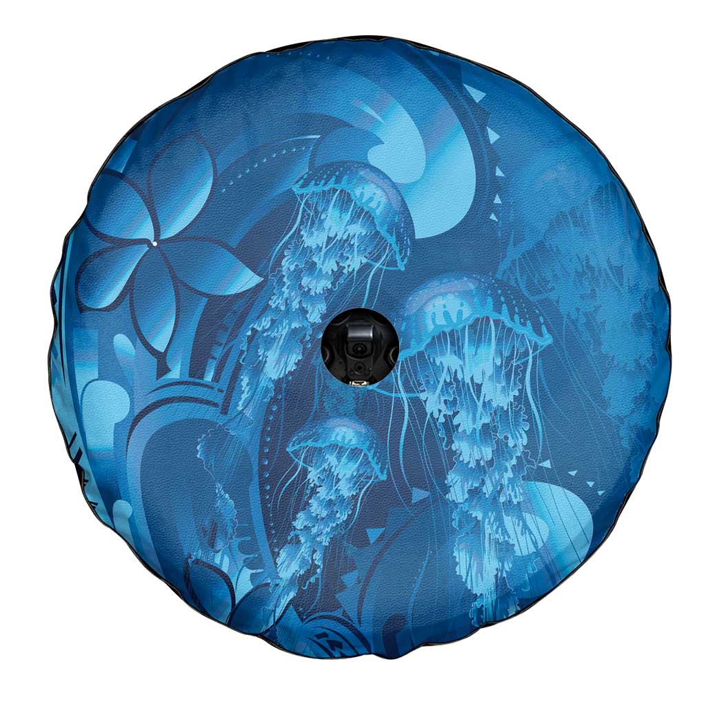 Blue Gradient Polynesia Jellyfish Spare Tire Cover Plumeria Polynesian Tattoo Glowing Vibes LT14 - Polynesian Pride