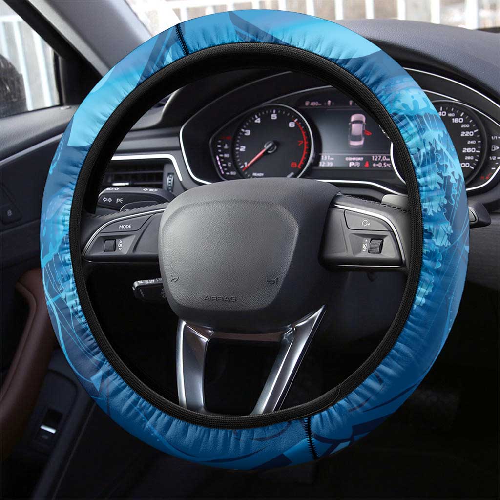 Blue Gradient Polynesia Jellyfish Steering Wheel Cover Plumeria Polynesian Tattoo Glowing Vibes LT14 - Polynesian Pride