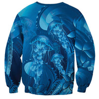 Blue Gradient Polynesia Jellyfish Sweatshirt Plumeria Polynesian Tattoo Glowing Vibes LT14 - Polynesian Pride