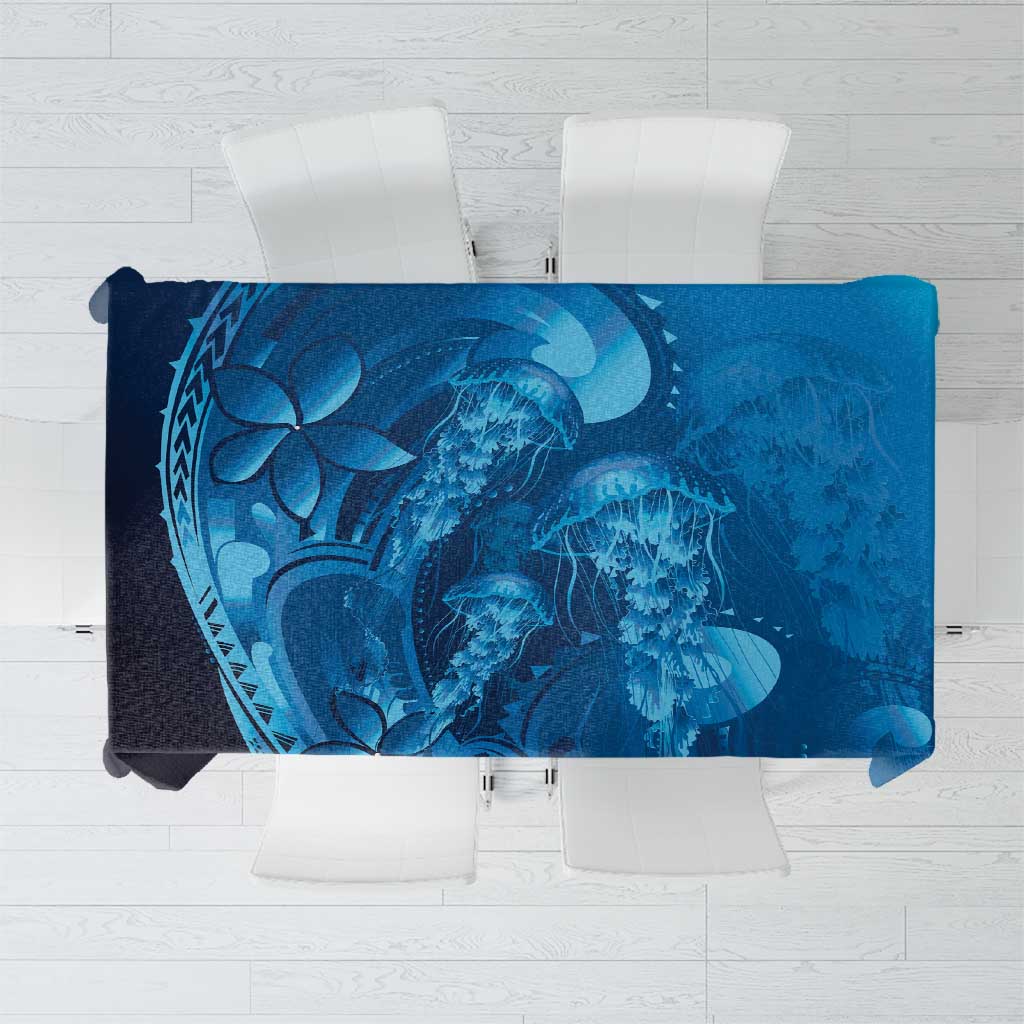 Blue Gradient Polynesia Jellyfish Tablecloth Plumeria Polynesian Tattoo Glowing Vibes LT14 Blue - Polynesian Pride