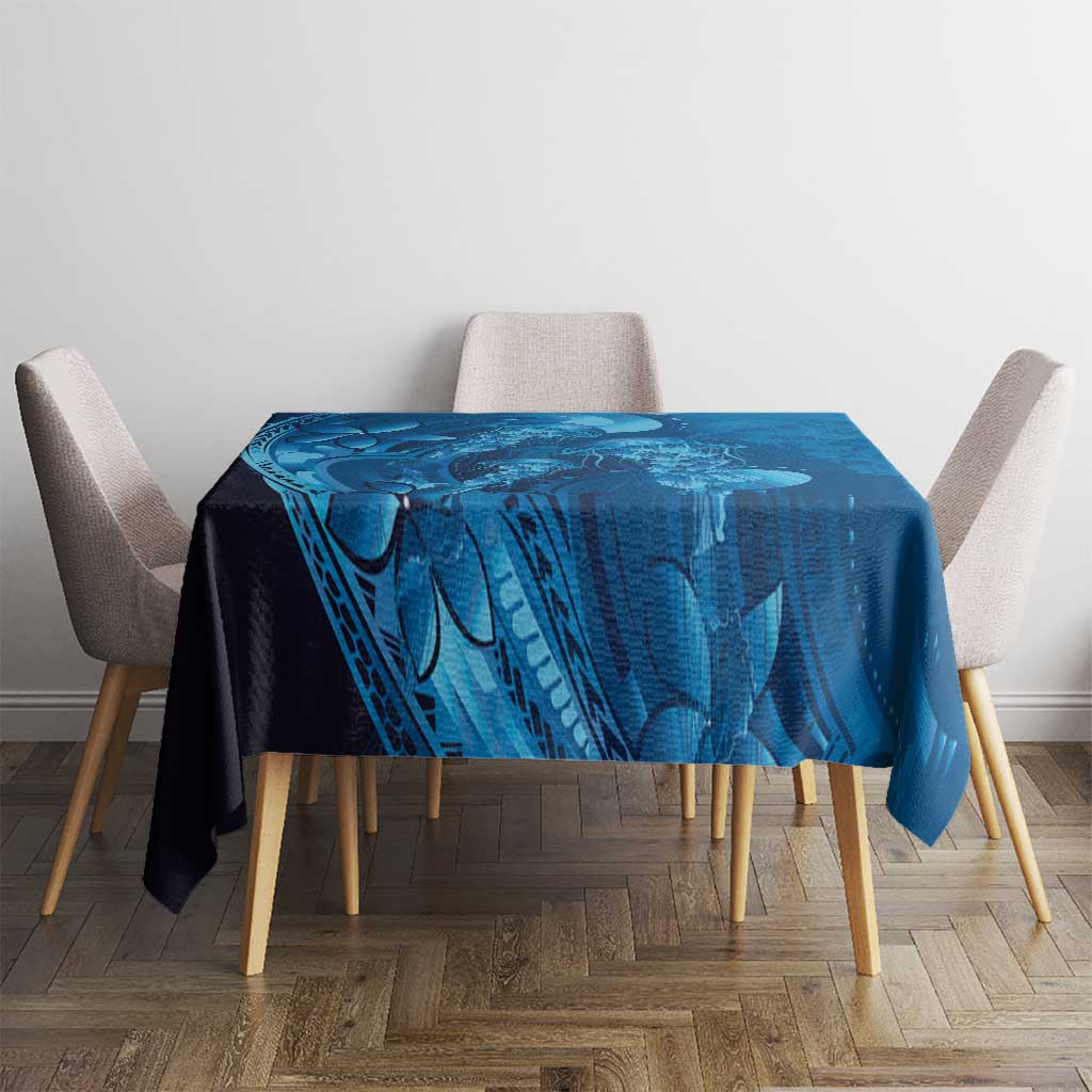 Blue Gradient Polynesia Jellyfish Tablecloth Plumeria Polynesian Tattoo Glowing Vibes LT14 - Polynesian Pride