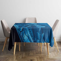 Blue Gradient Polynesia Jellyfish Tablecloth Plumeria Polynesian Tattoo Glowing Vibes LT14 - Polynesian Pride