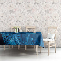 Blue Gradient Polynesia Jellyfish Tablecloth Plumeria Polynesian Tattoo Glowing Vibes LT14 - Polynesian Pride