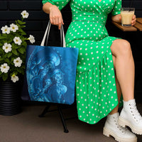 Blue Gradient Polynesia Jellyfish Tote Bag Plumeria Polynesian Tattoo Glowing Vibes LT14 - Polynesian Pride