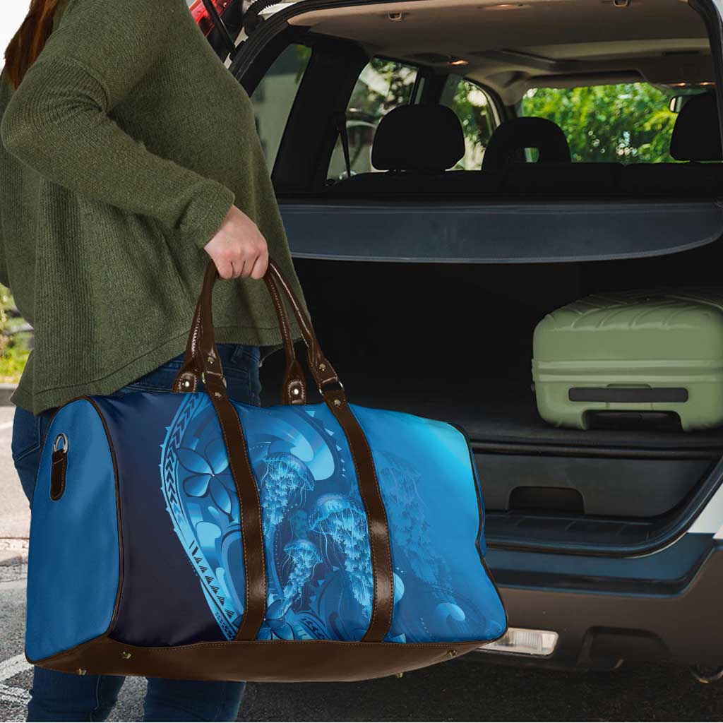 Blue Gradient Polynesia Jellyfish Travel Bag Plumeria Polynesian Tattoo Glowing Vibes LT14 - Polynesian Pride