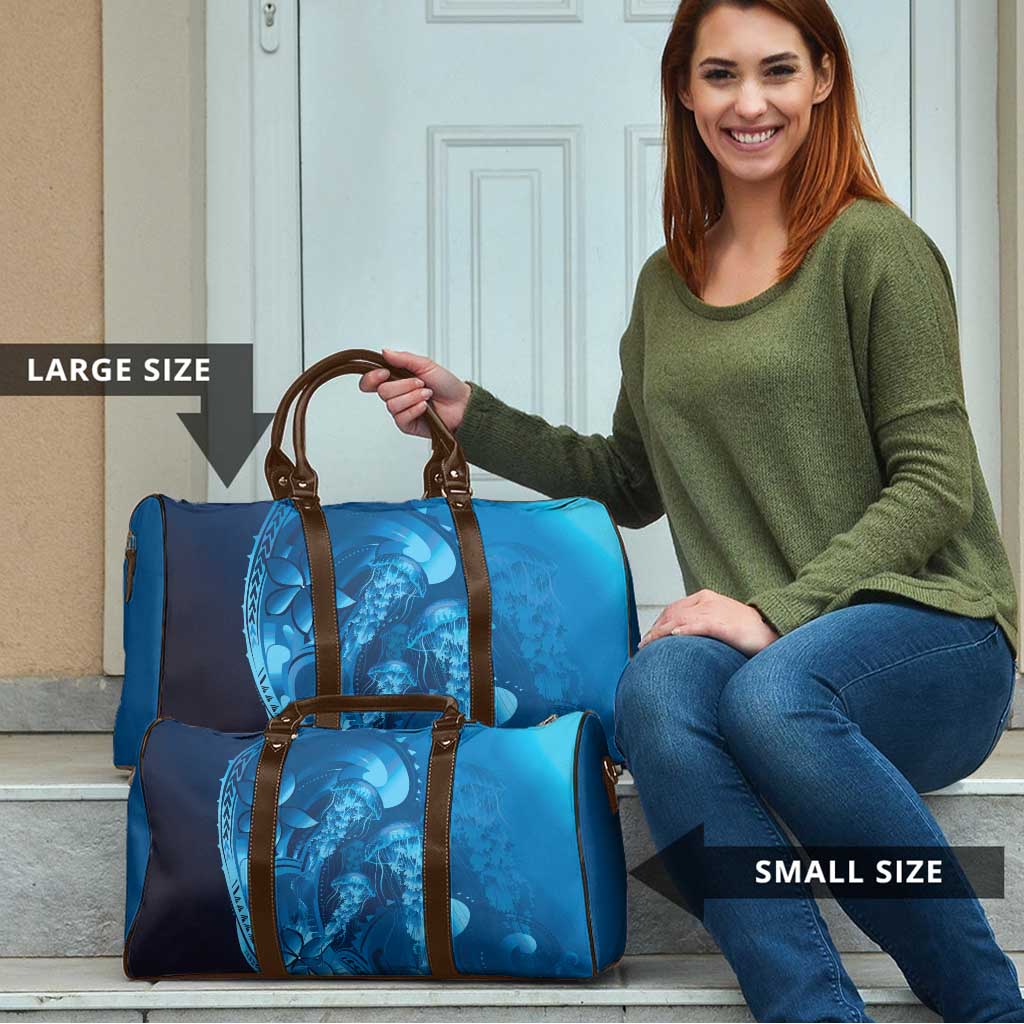 Blue Gradient Polynesia Jellyfish Travel Bag Plumeria Polynesian Tattoo Glowing Vibes LT14 - Polynesian Pride