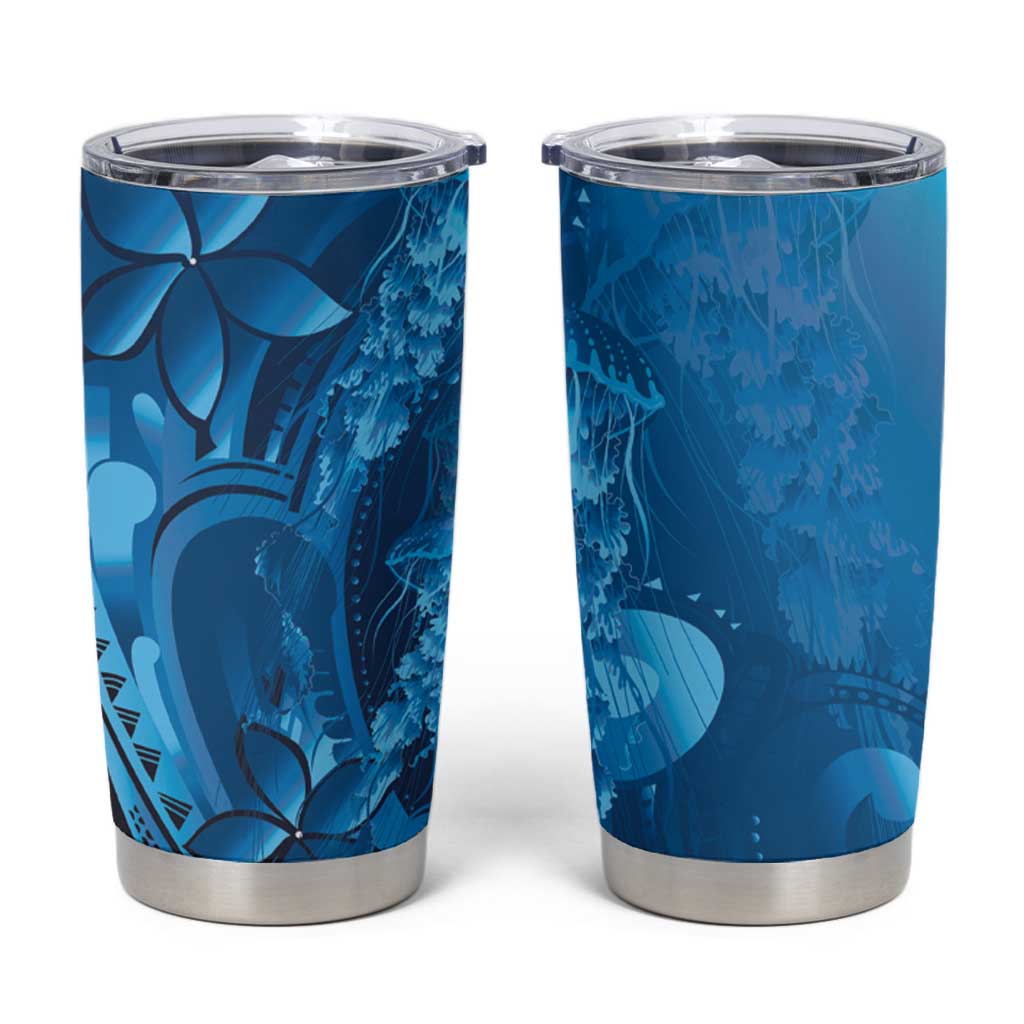 Blue Gradient Polynesia Jellyfish Tumbler Cup Plumeria Polynesian Tattoo Glowing Vibes LT14 Blue - Polynesian Pride