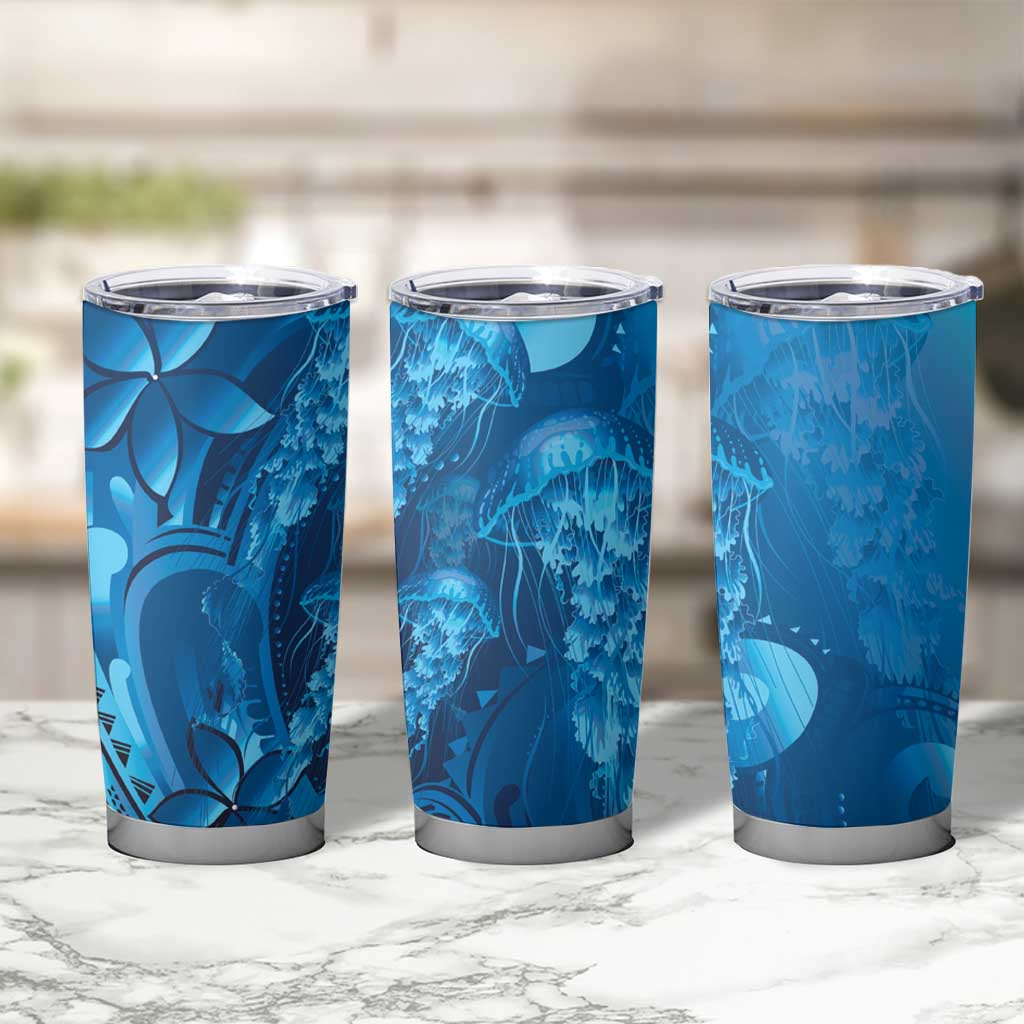 Blue Gradient Polynesia Jellyfish Tumbler Cup Plumeria Polynesian Tattoo Glowing Vibes LT14 - Polynesian Pride