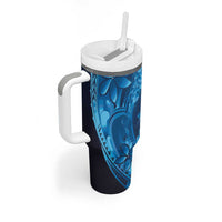 Blue Gradient Polynesia Jellyfish Tumbler With Handle Plumeria Polynesian Tattoo Glowing Vibes LT14 - Polynesian Pride