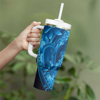Blue Gradient Polynesia Jellyfish Tumbler With Handle Plumeria Polynesian Tattoo Glowing Vibes LT14 - Polynesian Pride