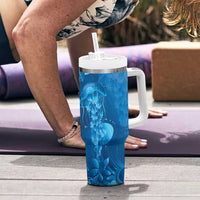 Blue Gradient Polynesia Jellyfish Tumbler With Handle Plumeria Polynesian Tattoo Glowing Vibes LT14 - Polynesian Pride