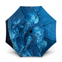 Blue Gradient Polynesia Jellyfish Umbrella Plumeria Polynesian Tattoo Glowing Vibes LT14 One Size Folded 11.42 inch Opened Diameter 37.4 inch Blue - Polynesian Pride