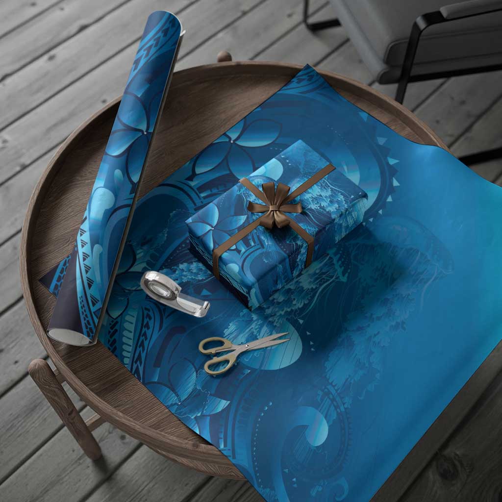 Blue Gradient Polynesia Jellyfish Wrapping Paper Plumeria Polynesian Tattoo Glowing Vibes LT14 - Polynesian Pride