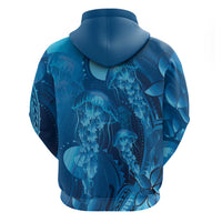 Blue Gradient Polynesia Jellyfish Zip Hoodie Plumeria Polynesian Tattoo Glowing Vibes LT14 - Polynesian Pride