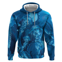 Blue Gradient Polynesia Jellyfish Zip Hoodie Plumeria Polynesian Tattoo Glowing Vibes LT14 Pullover Hoodie Blue - Polynesian Pride