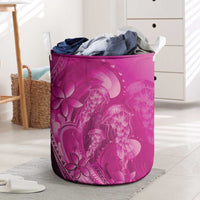 Pink Gradient Polynesia Jellyfish Laundry Basket Plumeria Polynesian Tattoo Glowing Vibes