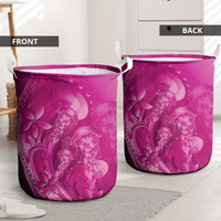 Pink Gradient Polynesia Jellyfish Laundry Basket Plumeria Polynesian Tattoo Glowing Vibes