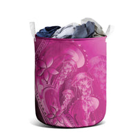 Pink Gradient Polynesia Jellyfish Laundry Basket Plumeria Polynesian Tattoo Glowing Vibes