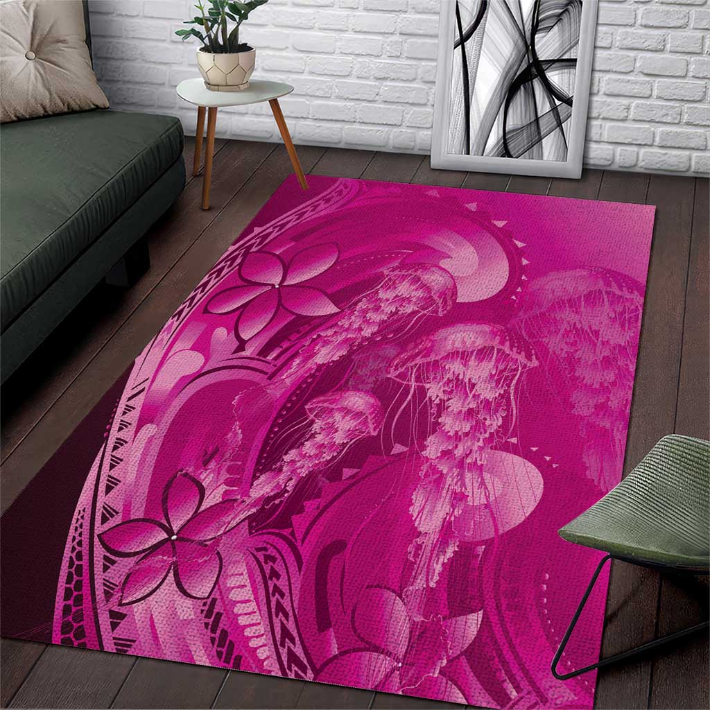 Pink Gradient Polynesia Jellyfish Area Rug Plumeria Polynesian Tattoo Glowing Vibes