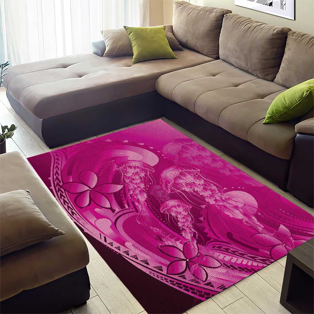 Pink Gradient Polynesia Jellyfish Area Rug Plumeria Polynesian Tattoo Glowing Vibes
