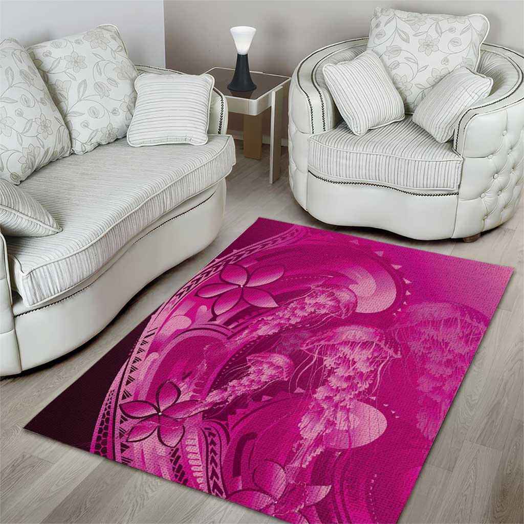 Pink Gradient Polynesia Jellyfish Area Rug Plumeria Polynesian Tattoo Glowing Vibes