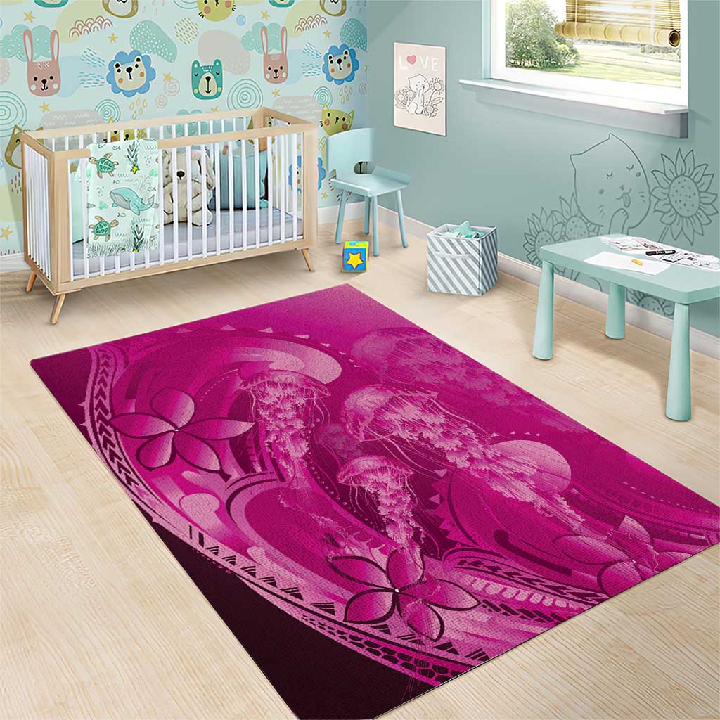 Pink Gradient Polynesia Jellyfish Area Rug Plumeria Polynesian Tattoo Glowing Vibes