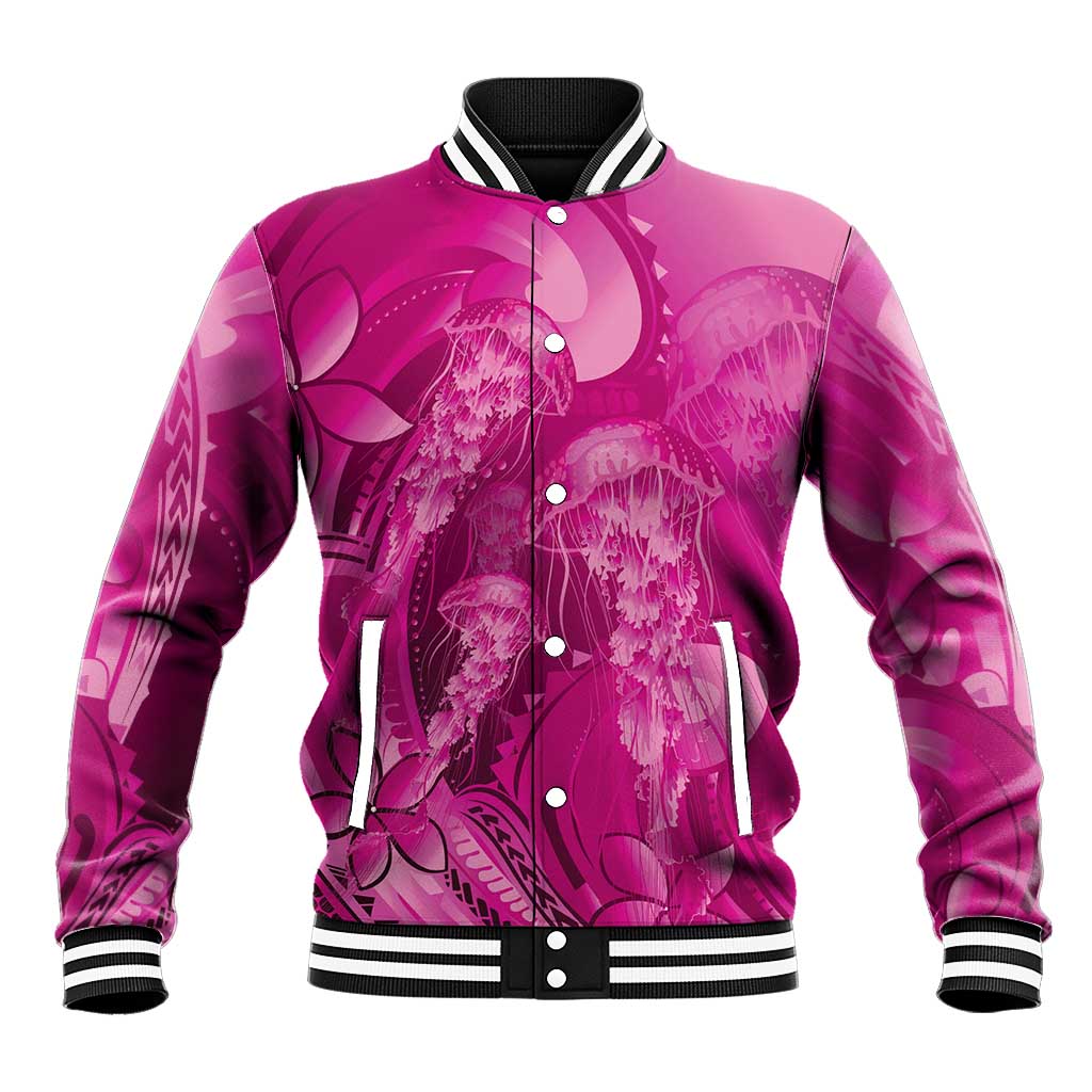 Pink Gradient Polynesia Jellyfish Baseball Jacket Plumeria Polynesian Tattoo Glowing Vibes LT14 Unisex Pink - Polynesian Pride