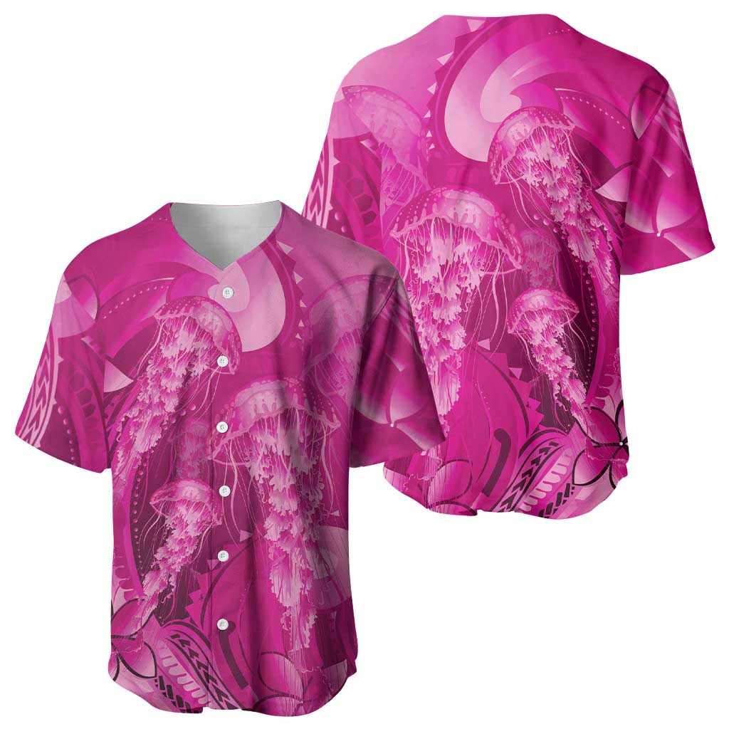 Pink Gradient Polynesia Jellyfish Baseball Jersey Plumeria Polynesian Tattoo Glowing Vibes LT14 - Polynesian Pride
