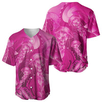 Pink Gradient Polynesia Jellyfish Baseball Jersey Plumeria Polynesian Tattoo Glowing Vibes LT14 - Polynesian Pride