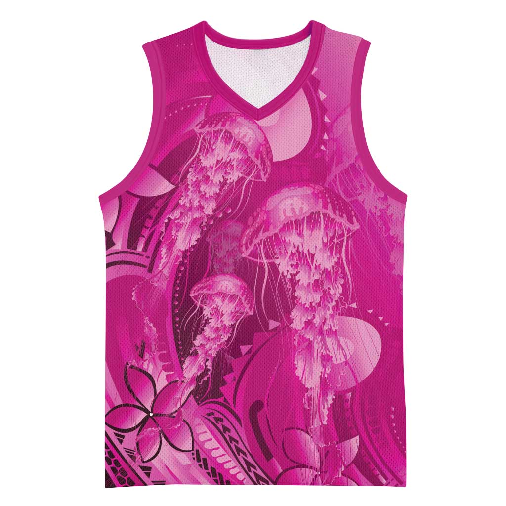 Pink Gradient Polynesia Jellyfish Basketball Jersey Plumeria Polynesian Tattoo Glowing Vibes LT14 Unisex Pink - Polynesian Pride