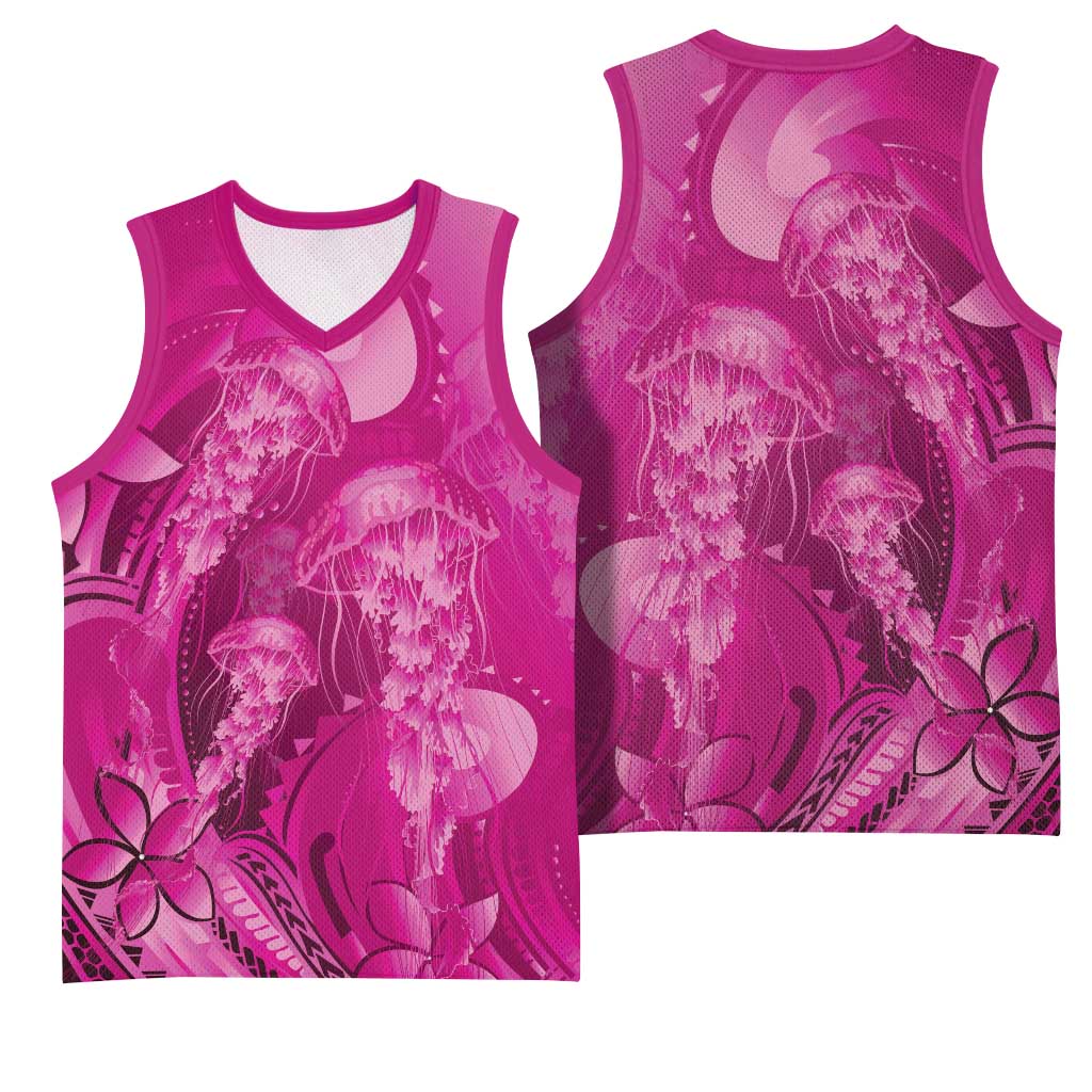 Pink Gradient Polynesia Jellyfish Basketball Jersey Plumeria Polynesian Tattoo Glowing Vibes LT14 - Polynesian Pride