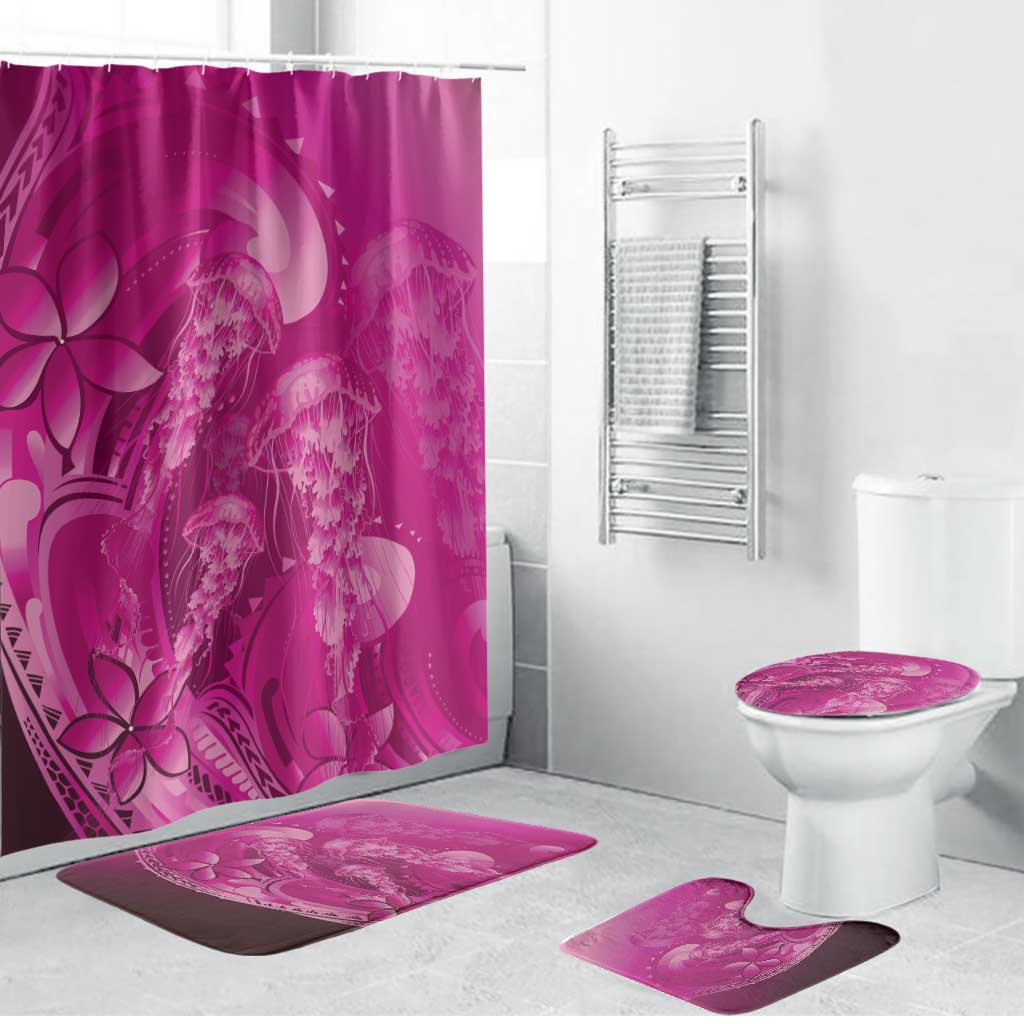 Pink Gradient Polynesia Jellyfish Bathroom Set Plumeria Polynesian Tattoo Glowing Vibes LT14 Bathroom Set (4 pcs) Pink - Polynesian Pride