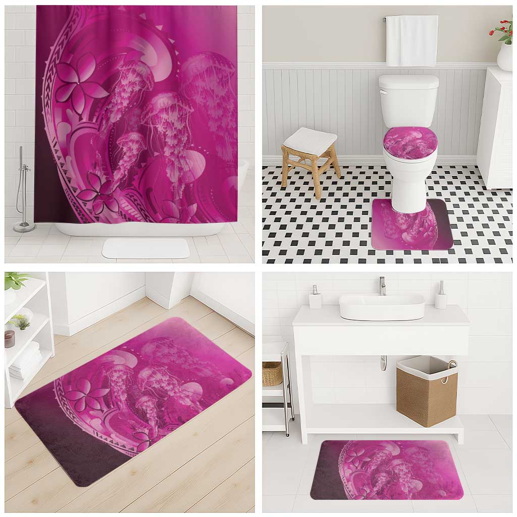 Pink Gradient Polynesia Jellyfish Bathroom Set Plumeria Polynesian Tattoo Glowing Vibes LT14 - Polynesian Pride