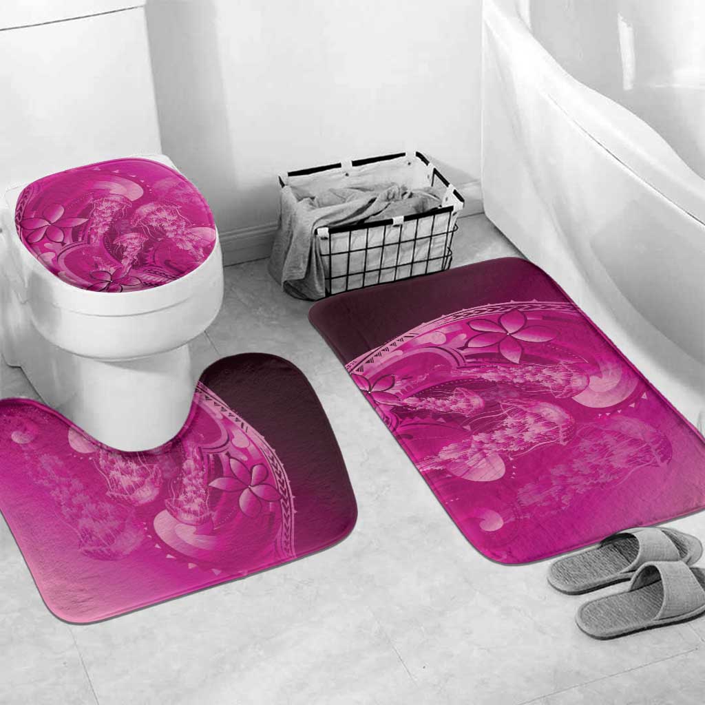 Pink Gradient Polynesia Jellyfish Bathroom Set Plumeria Polynesian Tattoo Glowing Vibes LT14 Mat Set Only (3 pcs) One Size Pink - Polynesian Pride
