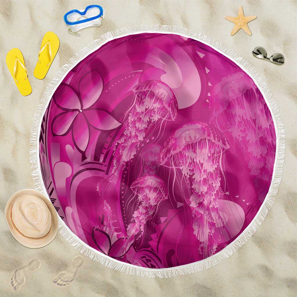 Pink Gradient Polynesia Jellyfish Beach Blanket Plumeria Polynesian Tattoo Glowing Vibes LT14 One Size 150cm Pink - Polynesian Pride