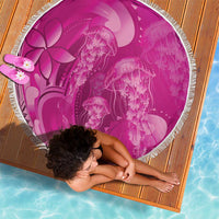 Pink Gradient Polynesia Jellyfish Beach Blanket Plumeria Polynesian Tattoo Glowing Vibes LT14 - Polynesian Pride
