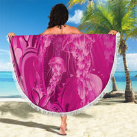 Pink Gradient Polynesia Jellyfish Beach Blanket Plumeria Polynesian Tattoo Glowing Vibes LT14 - Polynesian Pride