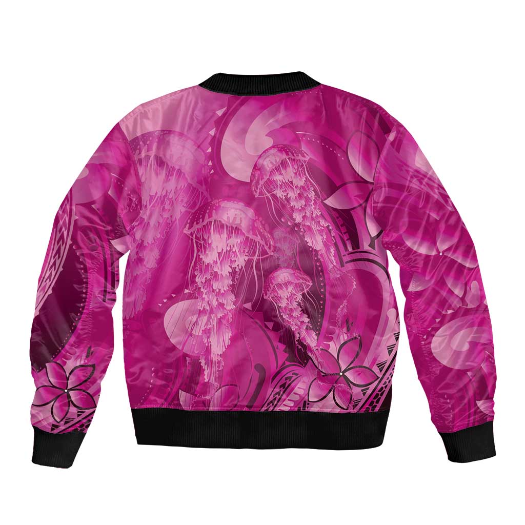 Pink Gradient Polynesia Jellyfish Bomber Jacket Plumeria Polynesian Tattoo Glowing Vibes LT14 - Polynesian Pride
