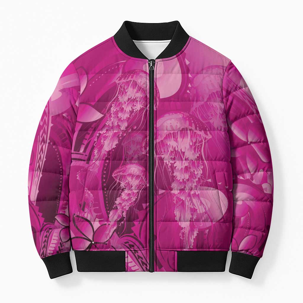 Pink Gradient Polynesia Jellyfish Bomber Puffer Jacket Plumeria Polynesian Tattoo Glowing Vibes LT14 Unisex Pink - Polynesian Pride